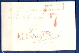 1839 , ALICANTE , CARTA CIRCULADA ENTRE VILLENA Y MADRID , MARCA EN ROJO Vª / ALICANTE. - ...-1850 Prefilatelia