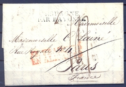 1827 , ALICANTE , CIRCULADA A PARIS , MARCA EN ROJO " SE FRANQUEO EN ALICANTE " , Y " ESPAGNE PAR BAYONNE " EN NEGRO - ...-1850 Prephilately