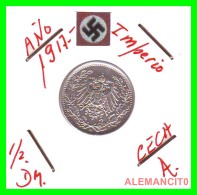 ALEMANIA -GERMANY  -  IMPERIO - DEUTSCHES REICH - 1/2  MARK  SILVER . AÑO 1917-A  PLATA - 1/2 Mark