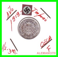 ALEMANA - GERMANY  -  IMPERIO - DEUTSCHES REICH - 1/2  MARK  SILVER . AÑO 1919-f  PLATA - 1/2 Mark