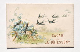 Ancienne Carte Pub CACAO DRIESSEN - Fabrique De Chocolats, Usines à Vapeur, Rotterdam / Motif Hirondelles En Relief - Chocolat