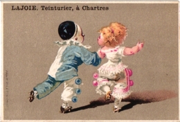 3 Trade Cards Chromo Roller Skate Patinage à Roulettes Rollschuh Litho 1880 Pub Lajoie Chartres Imp BOGNARD Pierrots - Pattinaggio Artistico