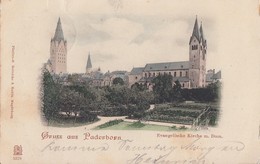 AK Gruss Aus Paderborn Evangel. Kirche Mit Dom Color Gelaufen 29.9.1899 Nach Detmold - Paderborn