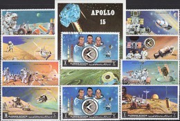 Projekt Apollo 15 USA 1972 Ajman 1254/2+Block 345 O 5€ Astronauten Mondauto Bloc Ms NASA Crew Ss Space Sheet Bf VAE - North  America