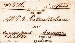 PRE01 -LOMBARDO VENETO - Lettera Del 23 Agosto 1851  Da VEROLANOVA  A Cremona , In Franchigia. - Lombardo-Veneto