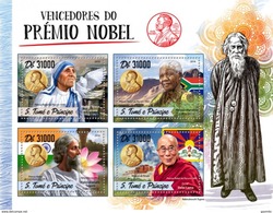 S. Tomè 2016, Nobel Prices, Mandela, Mother Teresa, Dalai Lama, 4val In BF - Mère Teresa