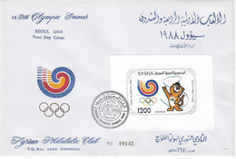 Syria 1988 Olympic Gamne Seoul Souvenir Sheet On Official FDC0 Limited Issue - Nice Topical - Skrill Pay. - Syria