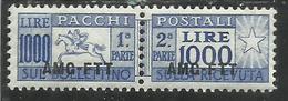 TRIESTE A 1954 AMG-FTT SOPRASTAMPATO D'ITALIA ITALY OVERPRINTED PACCHI POSTALI LIRE 1000 CAVALLINO MNH BEN CENTRATO - Postpaketen/concessie