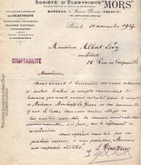 VP9613 - Lettre - Société Anonyme D'Electricité ¨ MORS ¨ à PARIS Avenue Percier - Elettricità & Gas