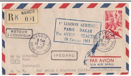 Lettre Recommandée 1953 ( 1re Liaison Aérienne Paris - Casablanca - Dakar Par Avion à Réaction 1953 ) - 1960-.... Storia Postale