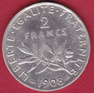 France 2 Francs Argent Semeuse 1908 - Altri & Non Classificati