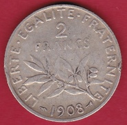 France 2 Francs Argent Semeuse 1908 - Sonstige & Ohne Zuordnung