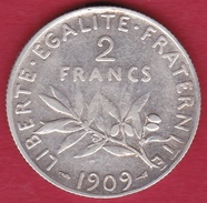France 2 Francs Argent Semeuse 1909 - Other & Unclassified