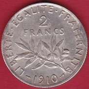 France 2 Francs Argent Semeuse 1910 - Other & Unclassified