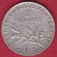 France 2 Francs Argent Semeuse 1910 - Andere & Zonder Classificatie