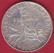 France 2 Francs Argent Semeuse 1912 - TTB - Altri & Non Classificati