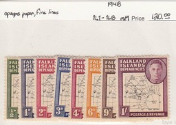 Falkland Islands Dep. 1948 Opaque Paper, Fine Lines, Full Set, Mint Mounted, Sc# 1L1-1L8, SG G9-G16 - Falkland Islands