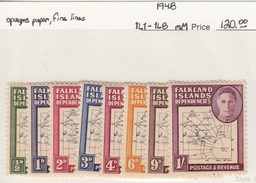 Falkland Islands Dep. 1948 Opaque Paper, Fine Lines, Full Set, Mint Mounted, Sc# 1L1-1L8, SG G9-G16 - Islas Malvinas