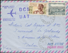 Aérogramme -  1ère Liaison Par Jetliner Brazzaville Paris 12 Septembre 60 (DC8-UTA) - 1960-.... Covers & Documents