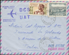 Aérogramme -  1ère Liaison Par Jetliner Brazzaville Paris 12 Septembre 60 (DC8-UTA) - 1960-.... Storia Postale