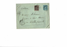 SAPR2 - FRANCE EP ENVELOPPE SAGE 15c + COMPL.TS RECOMMANDEE SENLIS / VILLEFRANCHE MARS 1897 - Standard Covers & Stamped On Demand (before 1995)