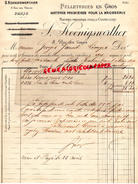 75- PARIS - FACTURE S. KOENIGSWERTHER- 8 RUE VOSGES- PELLETERIE - CHAPELLERIE- BROSSERIE- 1894 - 1800 – 1899