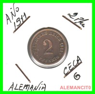 GERMANY - IMPERIO - DEUTSCHES REICH - 2 Pfn. AÑO 1911-G - Copper, 20 Mm - 2 Pfennig