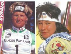 Nathalie Bouvier Et Christophe Fivel - Equipe De France De Ski Alpin 1992 - Lot De 2 Cpm Sponsor Banque Populaire - Personalità Sportive