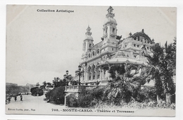 MONTE CARLO - N° 708 - THEATRE ET TERRASSES - CASSURE ANGLE IMPORTANTE EN BAS A DROITE - CPA NON VOYAGEE - Opera House & Theather