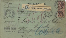 1891 - Bordereau De Colis  De Francfurt ( Main)  Affr. à 160 Pf. Avec Arrivée Cad Hexag. 18 BRUXELLES (ENTREPOT) - Andere & Zonder Classificatie