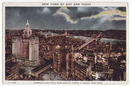 NEW YORK CITY NY C1918 Panoramic Night View Looking East From Woolworth Tower Vintage Postcard - Panoramic Views