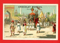 Chocolat Moreuil, Chromo Lith. Vieillemard, Tour Du Monde, Brahmapour, Procession, éléphant - Autres & Non Classés
