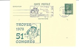 CARTE POSTALE Entier Postal Troyes 1978    51è  Congrès  1891-CPI - Bijgewerkte Postkaarten  (voor 1995)