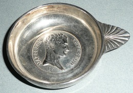 Rare Ancien Taste-Vin Tastevin En Métal Argenté Poinçonné, NAPOLEON EMPEREUR, Bonaparte, Poinçon - Silverware