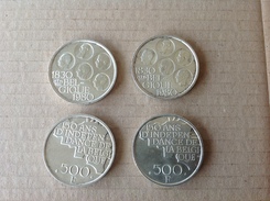 Monnaie. 3. Quatre Monnaies Des  150 Ans D'indépendance De La Belgique. 500 Francs. 1830 Belgique 1980 - 500 Frank