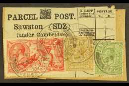 1931 5s Sea Horse On Parcel Post Label Printed For "Sawston (under Cambridge), KGV 9d & 1s Alongside, Fine... - Unclassified