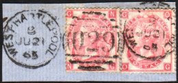 1865-7 3d Rose, Plate 4 Pair (G N, G O), SG. 92, Used & Tied To Piece By Full "West Hartlepool" Duplex Cancel,... - Andere & Zonder Classificatie