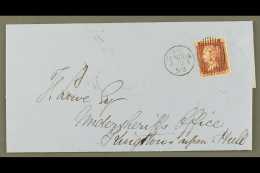 1858 CHARLES RIDEOUT MACHINE CANCEL (Aug) Neat Entire To Hull, With 1d Red Tied Fine Code HS Machine 1 Cancel. For... - Other & Unclassified