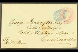 1851 (2 Mar) 1d Postal Stationery Envelope From Farringdon To Camberwell, With "293" (FARRINGDON) Cancel In BLUE.... - Autres & Non Classés