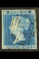 1841 2d Blue "TH" Plate 4 RE-ENTRY, SG Spec ES14c, Fine Lightly Used, Into At Base But Variety Very Clear.... - Autres & Non Classés