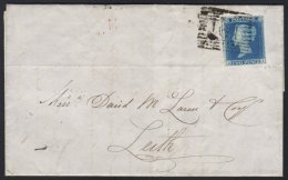 1841 2d Blue, Plate 3, Lettered "AI" (clear Vertical Guide Lines), Fine Four Margined Example On Envelope To Leith... - Autres & Non Classés