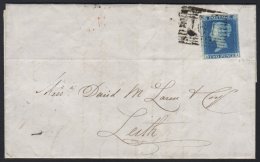 1841 2d Blue, Plate 3, Lettered "AI" (clear Vertical Guide Lines), Fine Four Margined Example On Envelope To Leith... - Otros & Sin Clasificación