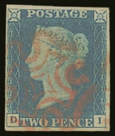 1840 2d Pale Blue "D I" Plate I, SG 6, Very Fine Used With 4 Margins And Red MC Pmk. Pretty. For More Images,... - Sonstige & Ohne Zuordnung