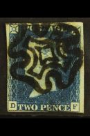 1840 2d Blue 'DF', Plate 1, SG 5, Four Margins (close But Not Touching At Base), Heavy Black Maltese Cross Cancel,... - Other & Unclassified