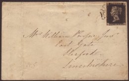 1841 Envelope (21 March) From Yarmouth To Lincolnshire Bearing 1d Intense Black, SG 1, 'CF' Plate 5 With 3 Good... - Zonder Classificatie