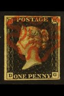 1840 1d Black, Lettered "DG", Plate 1A, Fine With Four Neat Margins And Crisp Red Maltese Cross Cancel.  For More... - Unclassified