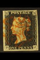 1840 1d Black, SG 2, Plate IA, Four Clear Margins, Check Letters "P - J", Very Fine Used With Lightly Applied Red... - Ohne Zuordnung