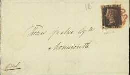 1840 1d Black "P G" Plate 1B, With Constant Variety, Dot In "O" Of "ONE" Used On Wrapper Tewkesbury To Monmouth,... - Sin Clasificación