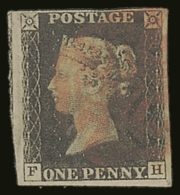 1840 1d Black 'FH' Plate 9, SG 2, Very Fine Used With 4 Small To Huge Margins & Red MC Pmk For More Images,... - Sin Clasificación