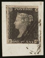 1840 1d Black 'FG' Plate 6 Tied To Large Neat Piece By Very Fine NUMERAL 1844 TYPE PMK In Black, SG 2k, With 3... - Non Classificati